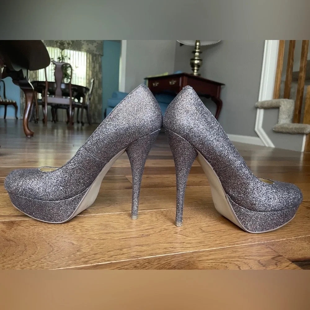 Steve Madden Caryssag Gold Multicolored Glitter Platform Heels Size 8 - Picture 4 of 8